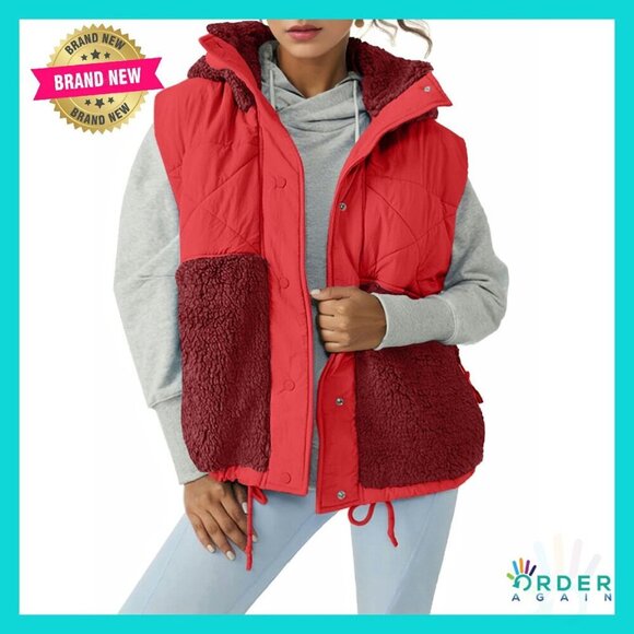 Jackets & Blazers - Sherpa Fleece Vest Stand Collar Hooded Casual Loose Fit Winter Outerwear
